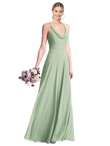 Sleeveless Cowl Neck Chiffon Sage Long Bridesmaid Dress / Evening Dress London