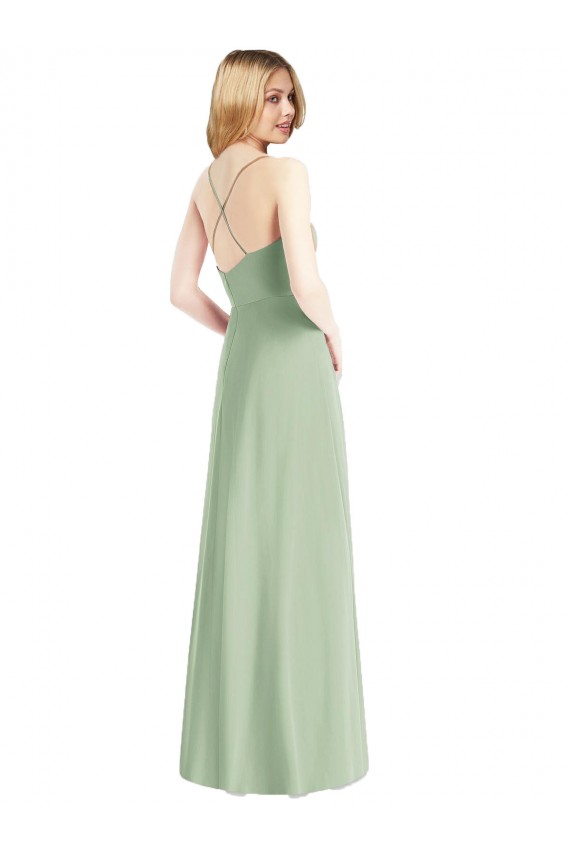 Sleeveless Cowl Neck Chiffon Sage Long Bridesmaid Dress / Evening Dress London