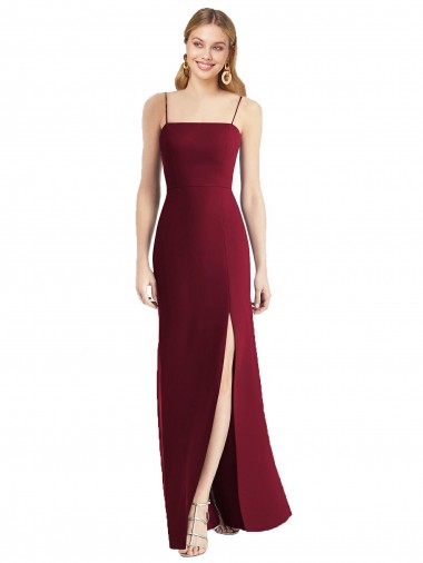 Sleeveless Spaghetti Straps Soft Chiffon Burgundy Long Bridesmaid Dress London