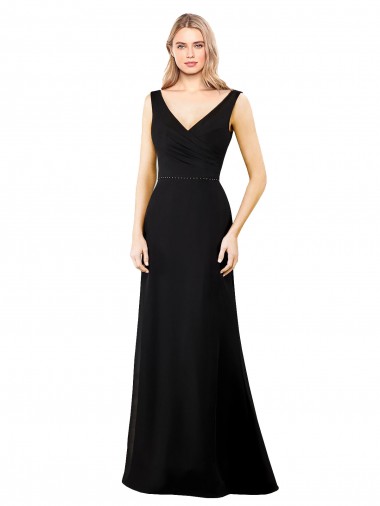 Sleeveless V-Neck Soft Chiffon Black Long Prom Dress / Bridesmaid Dress London