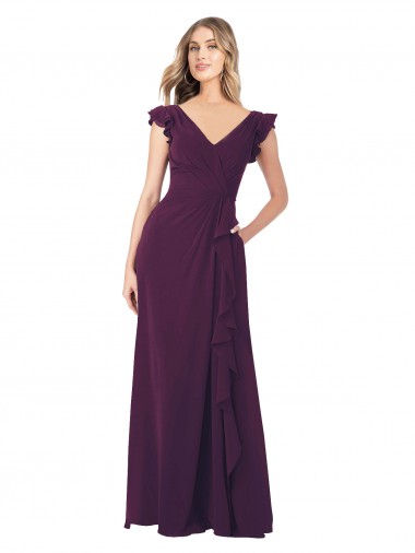 Cap Sleeves V-Neck Soft Chiffon Grape Long Formal Dress / Bridesmaid Dress London