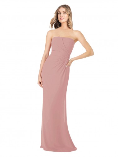 Sleeveless Strapless Soft Chiffon Dusty Pink Long Bridesmaid Dress London