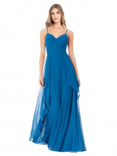 Sleeveless Sweetheart Soft Chiffon Peacock Blue Long Bridesmaid Dress London