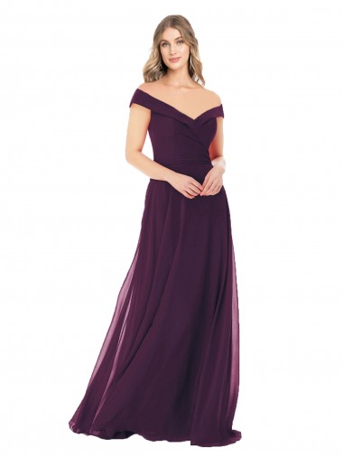 Sleeveless Off the Shoulder Soft Chiffon Grape Long Bridal Party Dress London