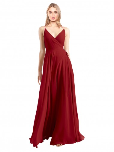 Sleeveless V-Neck Luxe Chiffon Red Long Bridesmaid Dress London