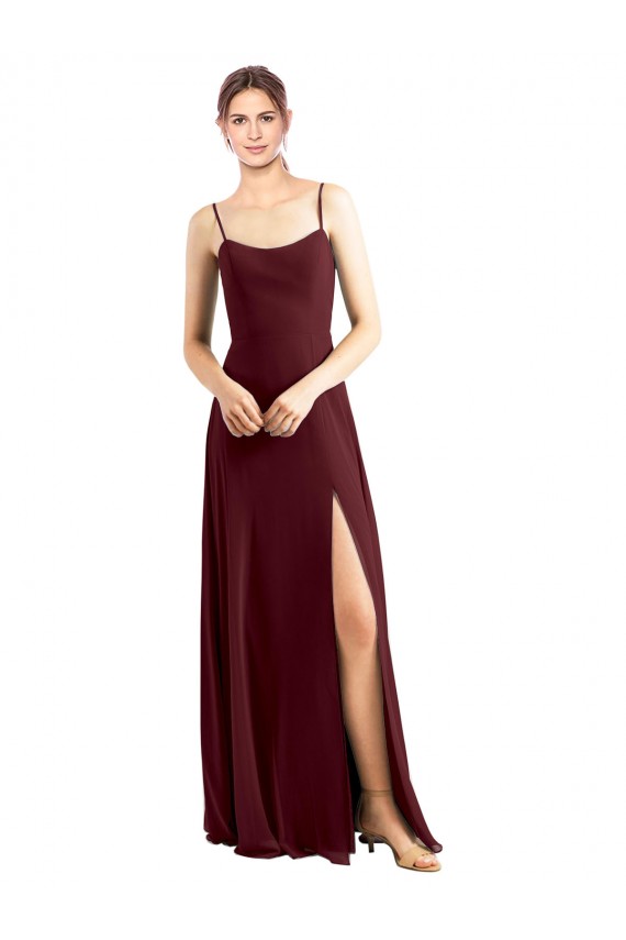 Sleeveless Scoop Neck Chiffon Burgundy Gold Long Bridesmaid Dress / Evening Dress London