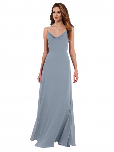 Sleeveless Cowl Neck Soft Chiffon Dusty Blue Long Formal Dress / Bridesmaid Dress London