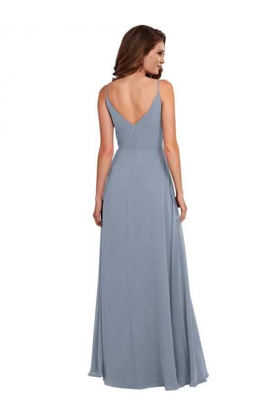 Sleeveless Cowl Neck Soft Chiffon Dusty Blue Long Formal Dress / Bridesmaid Dress London