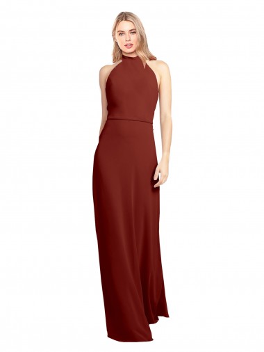 Sleeveless High Neck Soft Chiffon Burgundy A-Line Long Prom Dress / Bridesmaid Dress London