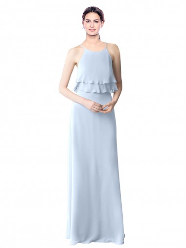 Sleeveless Halter Neck Soft Chiffon Light Sky Blue Long Bridesmaid Dresses London