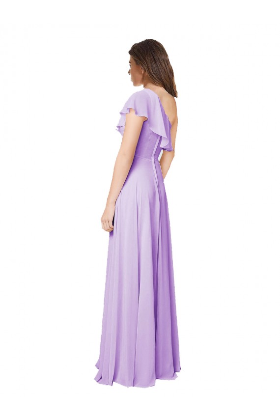 Sleeveless One Shoulder Soft Chiffon Lilac Long Bridesmaid Dress London