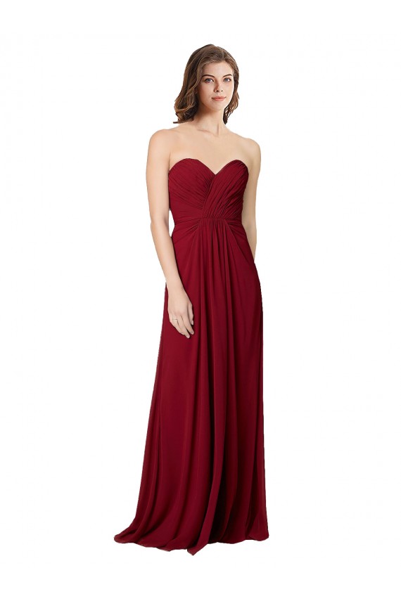 Sleeveless Sweetheart Chiffon Burgundy Long Floor Length Bridesmaid Dress London