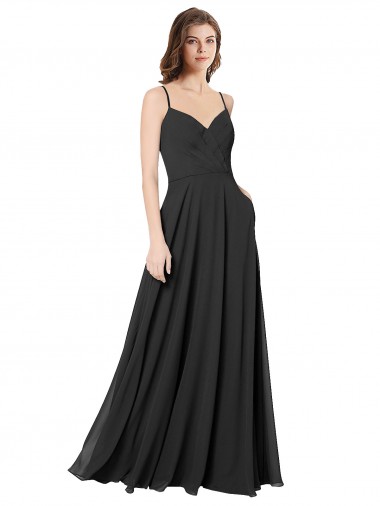 Sleeveless Sweetheart Chiffon Black A-Line Long Formal Dress / Bridesmaid Dress London
