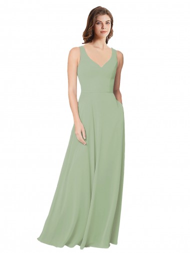 Sleeveless Sweetheart Soft Chiffon Smoke Green Long Formal Dress / Bridesmaid Dress London