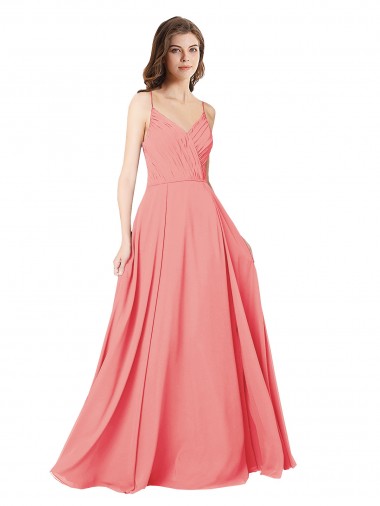 Sleeveless V-Neck Soft Chiffon Watermelon Long Bridesmaid Dress London