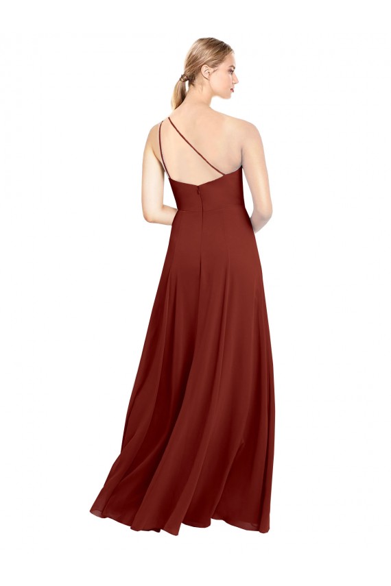Sleeveless One Shoulder Soft Chiffon Burgundy Long Formal Dress / Bridesmaid Dress London