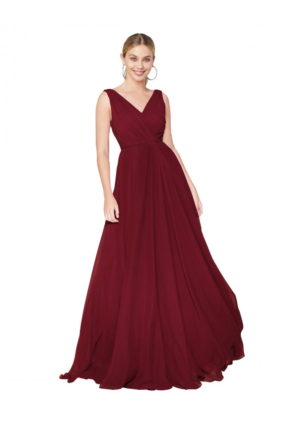 Sleeveless High Neck Soft Chiffon Burgundy Long Formal Dress / Bridesmaid Dress London