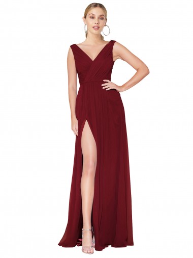 Sleeveless High Neck Soft Chiffon Burgundy Long Black Tie Evening Gown / Prom Dress / Bridesmaid Dress London