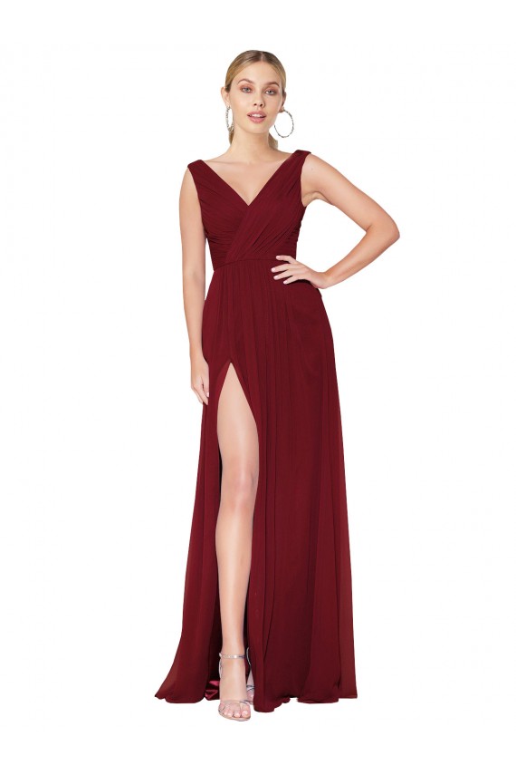 Sleeveless High Neck Soft Chiffon Burgundy Long Black Tie Evening Gown / Prom Dress / Bridesmaid Dress London