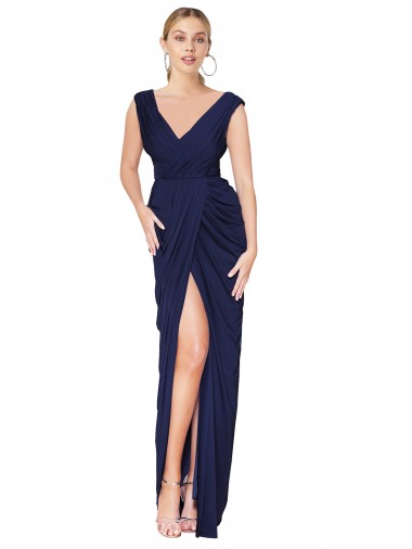 Sleeveless High Neck Soft Chiffon Dark Navy Long Formal Evening Gown / Prom Dress / Bridesmaid Dress London