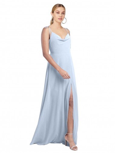 Sleeveless Cowl Neck Chiffon Light Sky Blue Long Bridesmaid Dress / Evening Gowns London