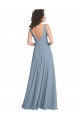 Sleeveless V-Neck Soft Chiffon Dusty Blue Long Bridesmaid Dress London