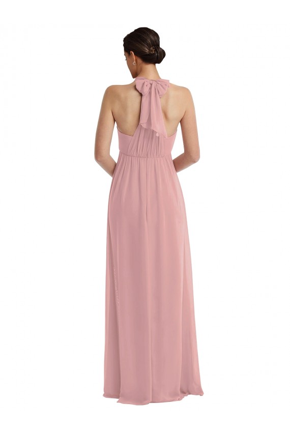 Sleeveless Halter Neck Soft Chiffon Dusty Pink Long Semi Formal Evening Dress / Bridesmaid Dress London