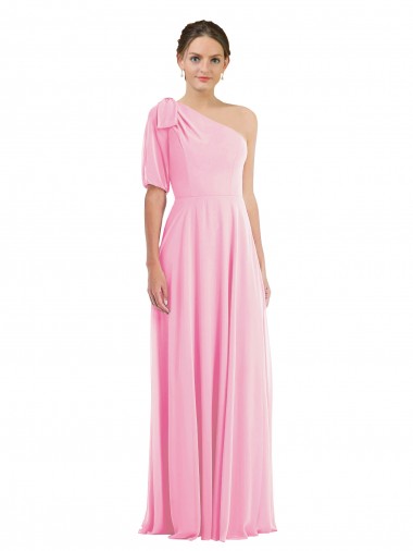 Sleeveless One Shoulder Soft Chiffon Barely Pink Long Semi Formal Evening Dress / Bridesmaid Dress London