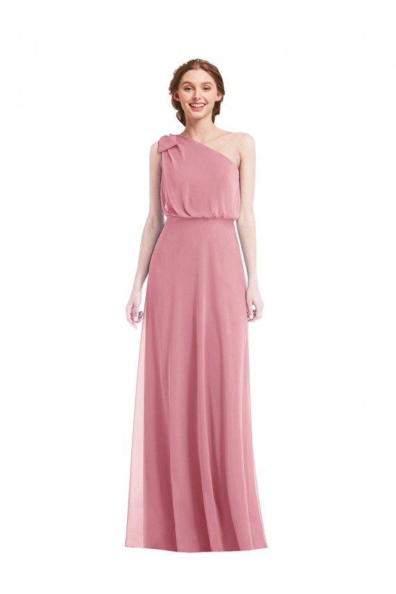 Sleeveless One Shoulder Soft Chiffon Skin Pink Long Semi Formal Evening Dress / Bridesmaid Dress London