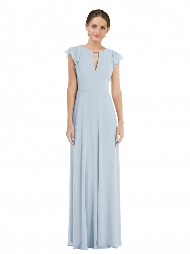 Flutter Sleeves Bateau Neck Soft Chiffon Sea Glass Long Formal Evening Gown / Bridesmaid Dress London