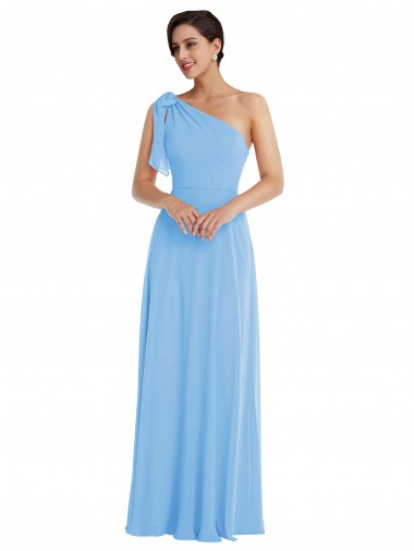 Sleeveless One Shoulder Soft Chiffon Periwinkle Long Semi Formal Evening Dress / Bridesmaid Dress London
