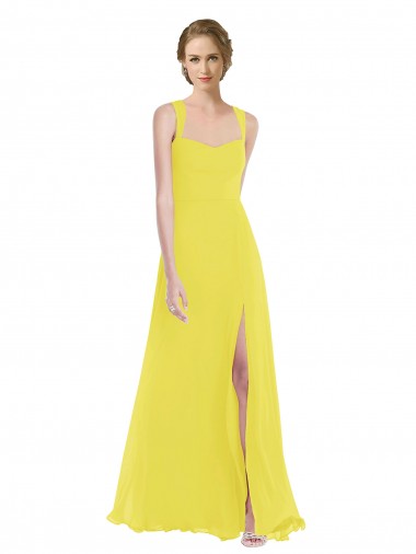 Sleeveless Sweetheart Soft Chiffon Yellow Long Semi Formal Evening Dress / Bridesmaid Dress London