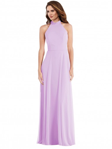 Sleeveless Halter Neck Soft Chiffon Lilac Long Semi Formal Evening Dress / Bridesmaid Dress London