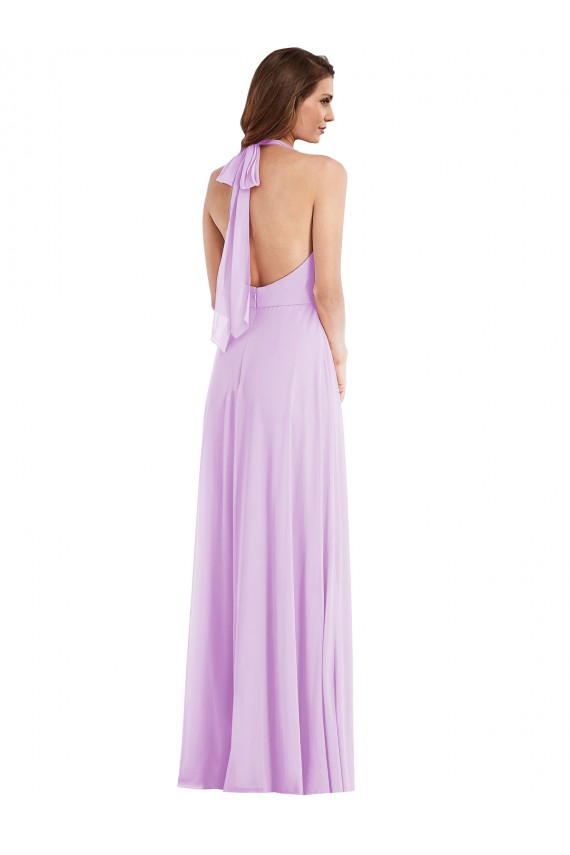 Sleeveless Halter Neck Soft Chiffon Lilac Long Semi Formal Evening Dress / Bridesmaid Dress London