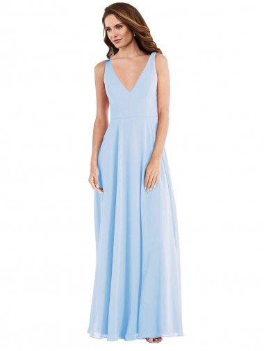 Sleeveless V-Neck Soft Chiffon Light Sky Blue Long Semi Formal Evening Dress / Bridesmaid Dress London