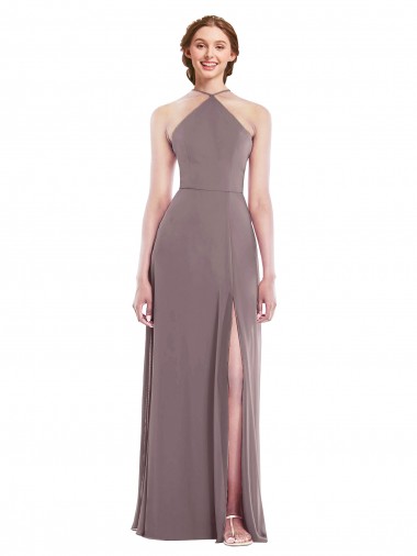 Sleeveless Halter Neck Soft Chiffon Dusty Rose Long Formal Evening Gown / Bridesmaid Dress London