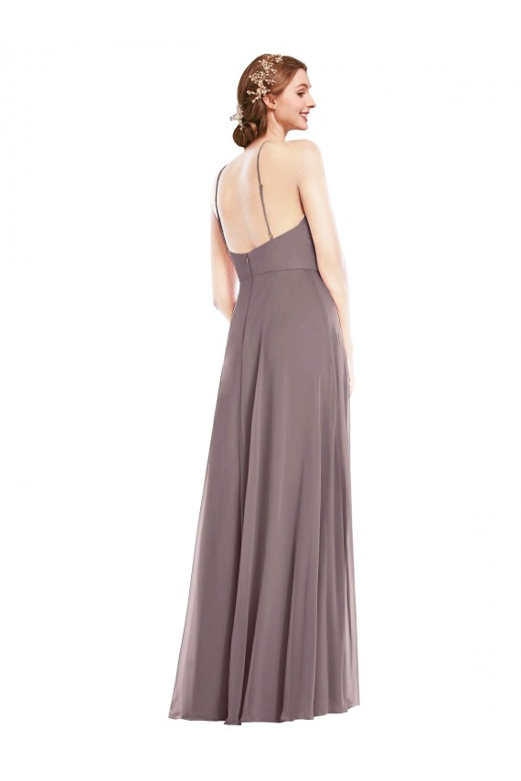 Sleeveless Halter Neck Soft Chiffon Dusty Rose Long Formal Evening Gown / Bridesmaid Dress London