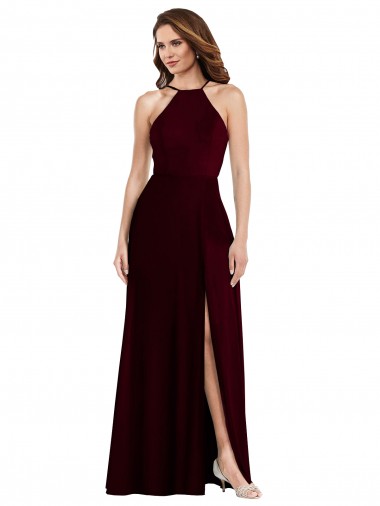 Sleeveless Halter Neck Soft Chiffon Burgundy Gold Long Semi Formal Evening Dress / Bridesmaid Dress London