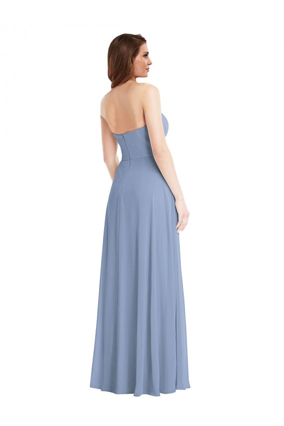 Sleeveless Strapless Soft Chiffon Dusty Blue Long Semi Formal Evening Dress / Bridesmaid Dress London