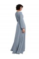 Long Sleeves V-Neck Soft Chiffon Dusty Blue Long Bridesmaid Dress / Formal Dress London