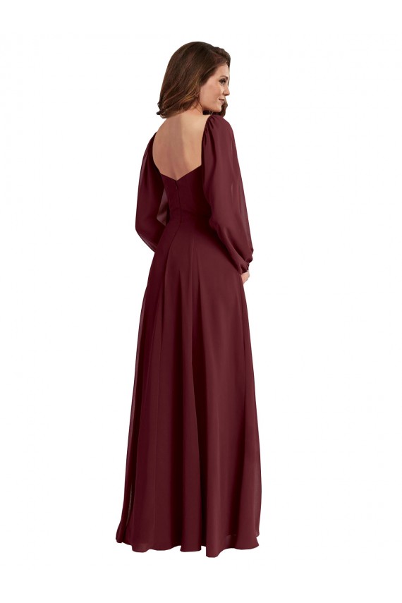 Long Sleeves Square Neck Chiffon Burgundy Gold Long Bridesmaid Dress / Evening Dress London