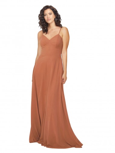 Sleeveless V-Neck Soft Chiffon Rosewood Long Bridesmaid Dress London
