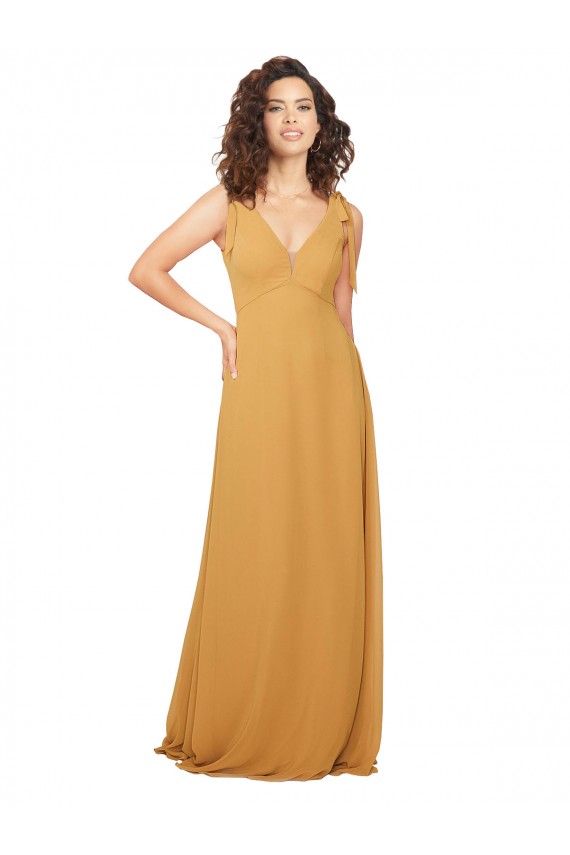 Sleeveless V-Neck Soft Chiffon Saffron Long Bridesmaid Dress London