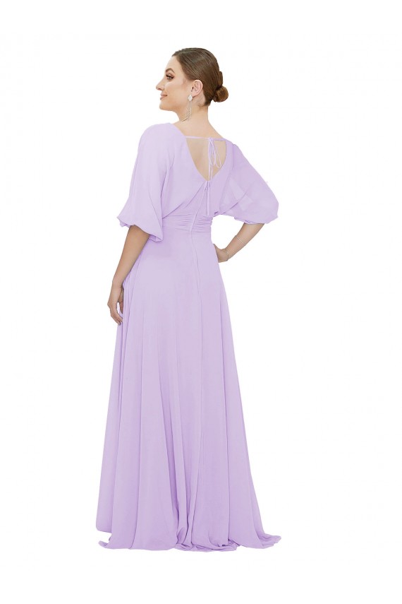 Half Sleeves V-Neck Lxue Chiffon Lilac Long Bridesmaid Dress London