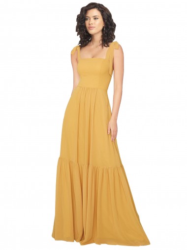 Sleeveless Square Neck Soft Chiffon Saffron Long Bridesmaid Dress London