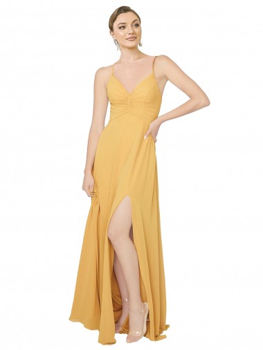 Sleeveless V-Neck Chiffon Saffron Long Bridesmaid Dress / Evening Dress London