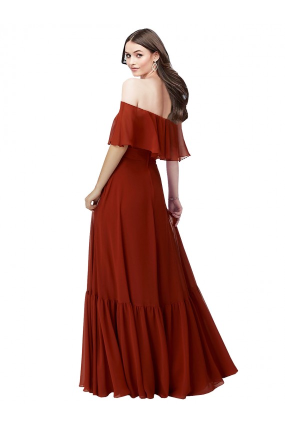 Short Flutter Sleeves Off the Shoulder Soft Chiffon Red Long Bridesmaid Dress London