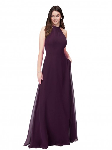 Sleeveless High Neck Soft Chiffon Grape Long Bridesmaid Dress London