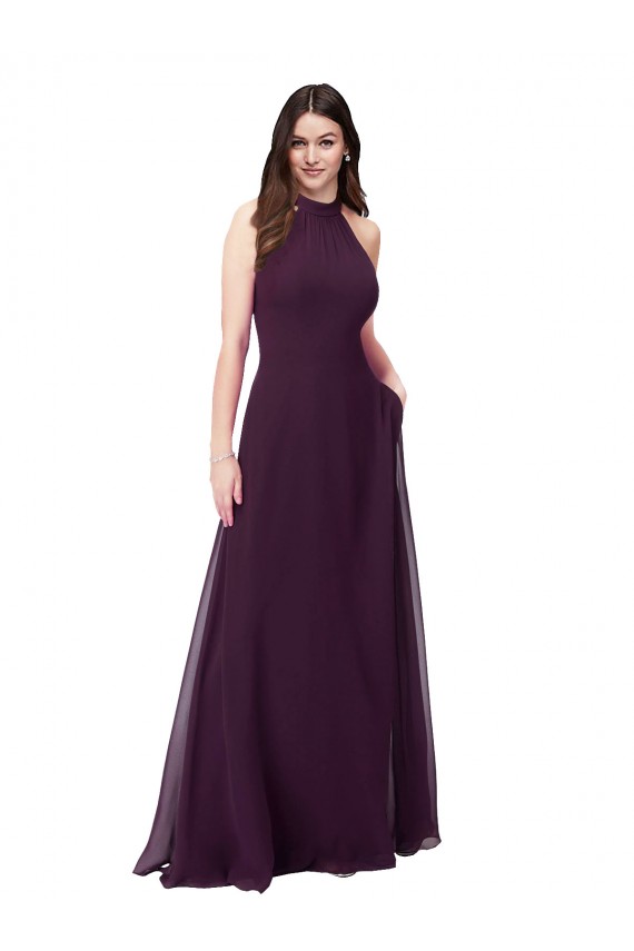 Sleeveless High Neck Soft Chiffon Grape Long Bridesmaid Dress London