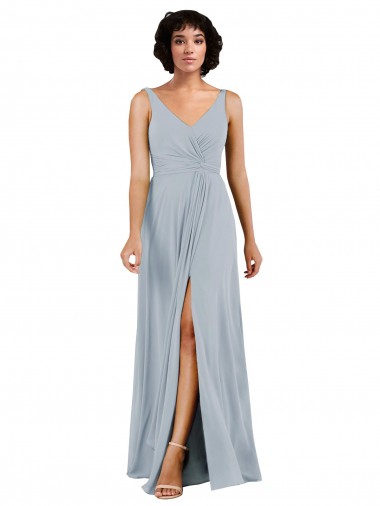 Sleeveless V-Neck Soft Chiffon Sea Glass Column Long Bridesmaid Dress London